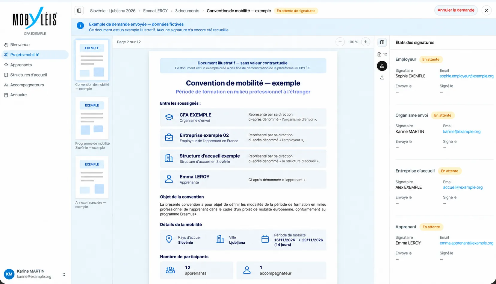 Interface Mobyléis — Suivi des accords et signature électronique